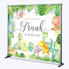 Aperturee - Aperturee Personalized Dinosaur Baby Shower Backdrop for Boy A Little Boy is on the Way Cute Watercolor Dino Decor