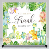 Aperturee - Aperturee Personalized Dinosaur Baby Shower Backdrop for Boy A Little Boy is on the Way Cute Watercolor Dino Decor