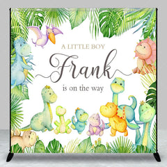 Aperturee - Aperturee Personalized Dinosaur Baby Shower Backdrop for Boy A Little Boy is on the Way Cute Watercolor Dino Decor