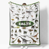 Aperturee - Aperturee Personalized Dinosaur Blanket with Custom Name Educational Chart with Realistic Dinos Gift for Boys and Girls