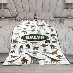 Aperturee - Aperturee Personalized Dinosaur Blanket with Custom Name Educational Chart with Realistic Dinos Gift for Boys and Girls