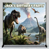 Aperturee - Aperturee Personalized Dinosaur Custom Birthday Backdrop Jungle Volcano T-Rex Boys Party Photography Background