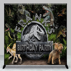 Aperturee - Aperturee Personalized Dinosaur Custom Birthday Backdrop Jurassic World Style T-Rex Jungle Forest Party Decoration