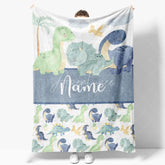 Aperturee - Aperturee Personalized Dinosaur Name Blanket for Boys Cute Watercolor Dino Pattern Custom Nursery Bedding Baby Shower Gift