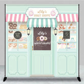 Aperturee - Aperturee Personalized Donut Shoppe Birthday Backdrop Custom Name Pastry Storefront Two Sweet Party Photo Booth Decor