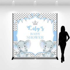 Aperturee - Aperturee Personalized Elephant Baby Shower Backdrop Blue Little Peanut Grey Chevron Party Supplies for Boy