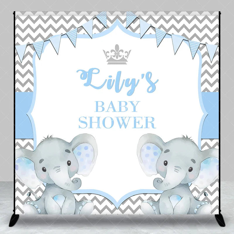 Aperturee - Aperturee Personalized Elephant Baby Shower Backdrop Blue Little Peanut Grey Chevron Party Supplies for Boy
