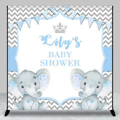 Aperturee - Aperturee Personalized Elephant Baby Shower Backdrop Blue Little Peanut Grey Chevron Party Supplies for Boy