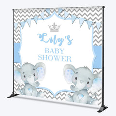 Aperturee - Aperturee Personalized Elephant Baby Shower Backdrop Blue Little Peanut Grey Chevron Party Supplies for Boy