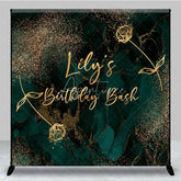 Aperturee - Aperturee Personalized Emerald and Gold Birthday Bash Backdrop Elegant Abstract Marble Custom Name Modern Party Decor