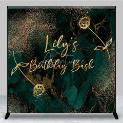 Aperturee - Aperturee Personalized Emerald and Gold Birthday Bash Backdrop Elegant Abstract Marble Custom Name Modern Party Decor