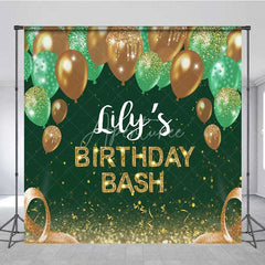 Aperturee - Aperturee Personalized Emerald Green Custom Birthday Backdrop Gold Balloons Glitter Men Women Party Photography Background