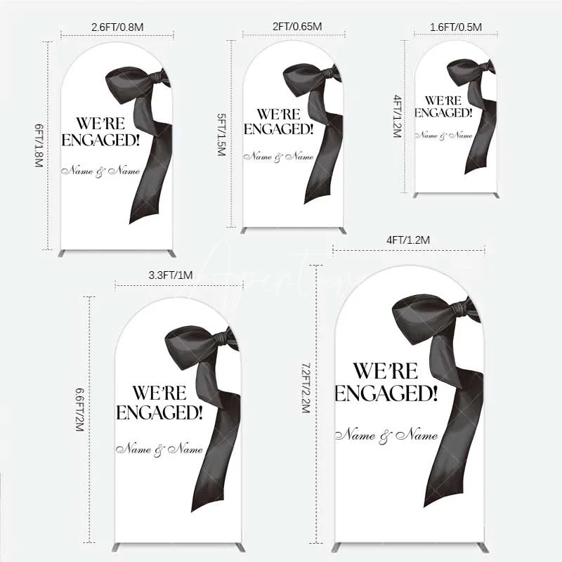 Aperturee - Aperturee Personalized Engagement Arch Backdrop Black Bow Minimalist Wedding Sign Decoration