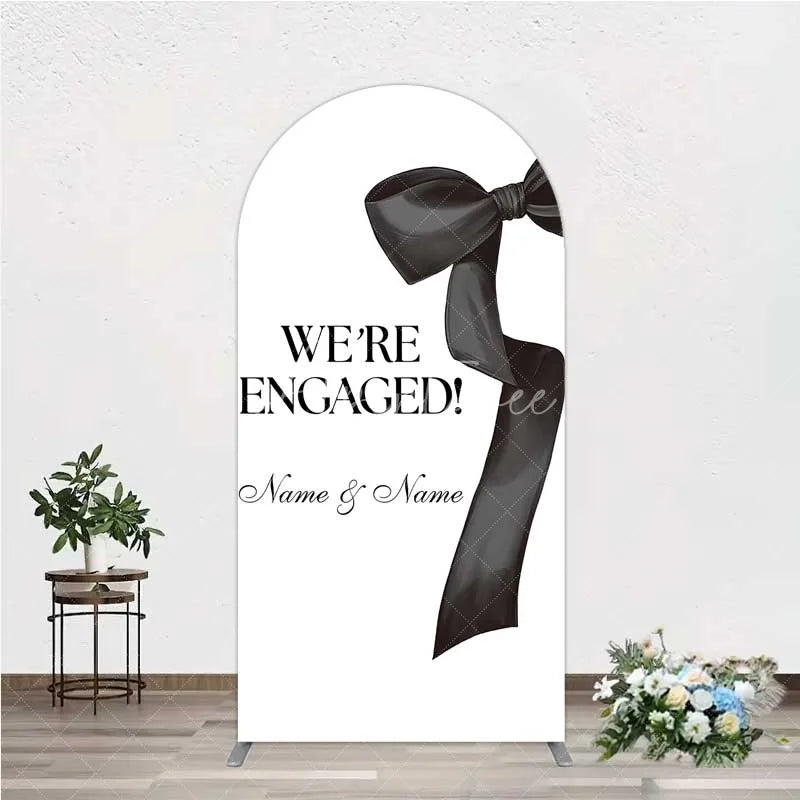 Aperturee - Aperturee Personalized Engagement Arch Backdrop Black Bow Minimalist Wedding Sign Decoration