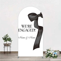 Aperturee - Aperturee Personalized Engagement Arch Backdrop Black Bow Minimalist Wedding Sign Decoration