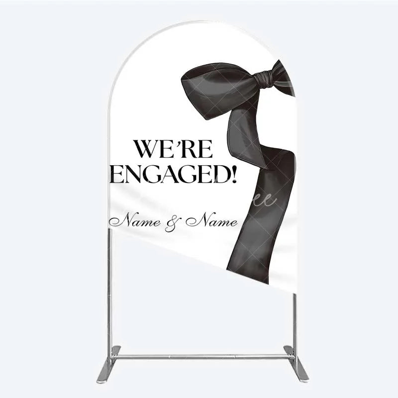 Aperturee - Aperturee Personalized Engagement Arch Backdrop Black Bow Minimalist Wedding Sign Decoration