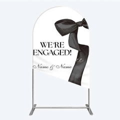 Aperturee - Aperturee Personalized Engagement Arch Backdrop Black Bow Minimalist Wedding Sign Decoration