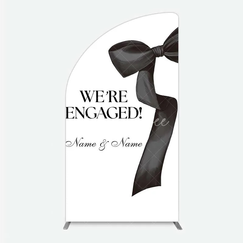 Aperturee - Aperturee Personalized Engagement Half Moon Arch Backdrop Black Bow Minimalist Wedding Sign Decoration