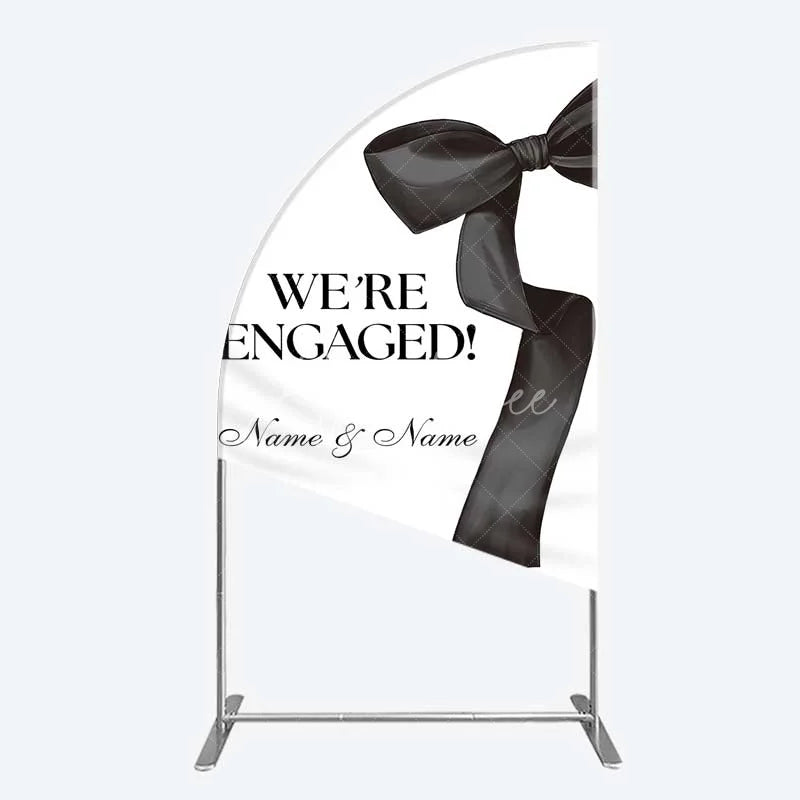 Aperturee - Aperturee Personalized Engagement Half Moon Arch Backdrop Black Bow Minimalist Wedding Sign Decoration