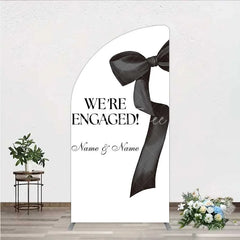 Aperturee - Aperturee Personalized Engagement Half Moon Arch Backdrop Black Bow Minimalist Wedding Sign Decoration