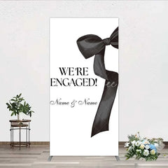 Aperturee - Aperturee Personalized Engagement Rectangle Backdrop Black Bow Minimalist Wedding Sign Decoration