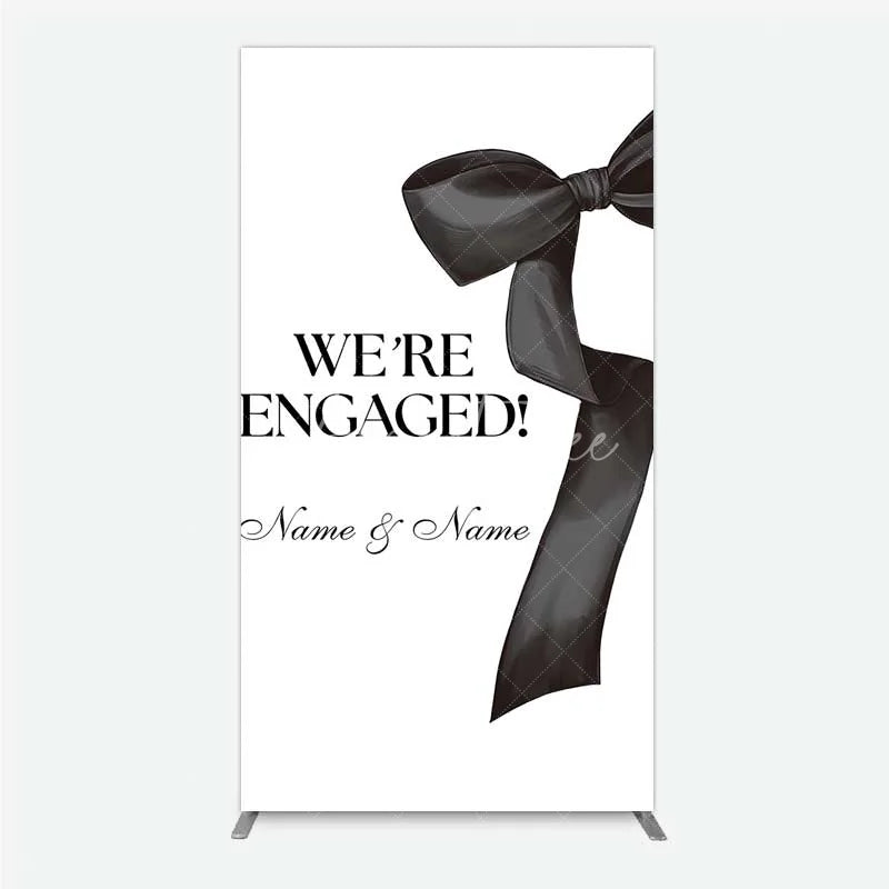 Aperturee - Aperturee Personalized Engagement Rectangle Backdrop Black Bow Minimalist Wedding Sign Decoration