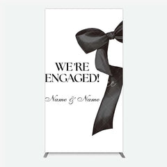 Aperturee - Aperturee Personalized Engagement Rectangle Backdrop Black Bow Minimalist Wedding Sign Decoration