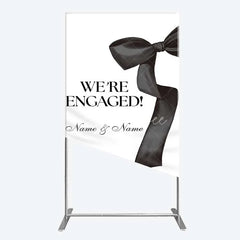 Aperturee - Aperturee Personalized Engagement Rectangle Backdrop Black Bow Minimalist Wedding Sign Decoration
