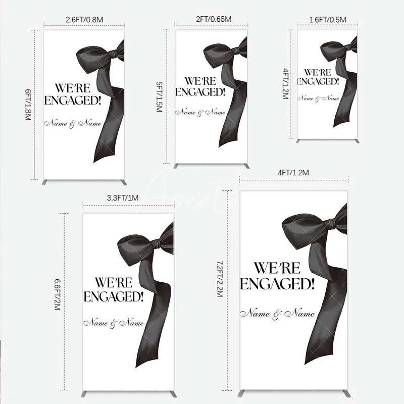 Aperturee - Aperturee Personalized Engagement Rectangle Backdrop Black Bow Minimalist Wedding Sign Decoration