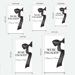 Aperturee - Aperturee Personalized Engagement Rectangle Backdrop Black Bow Minimalist Wedding Sign Decoration