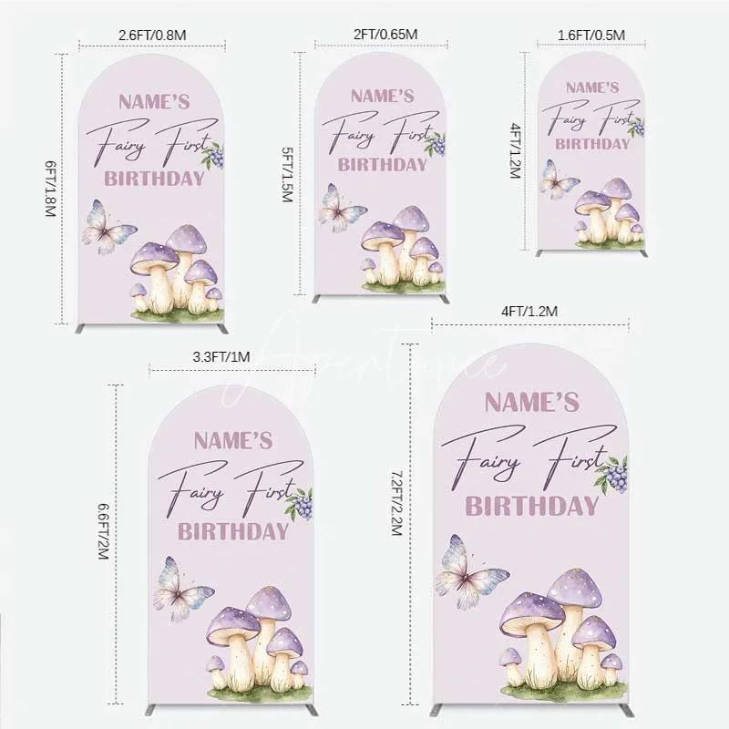 Aperturee - Aperturee Personalized Fairy First Birthday Arch Backdrop Watercolor Mushroom Butterfly Decor