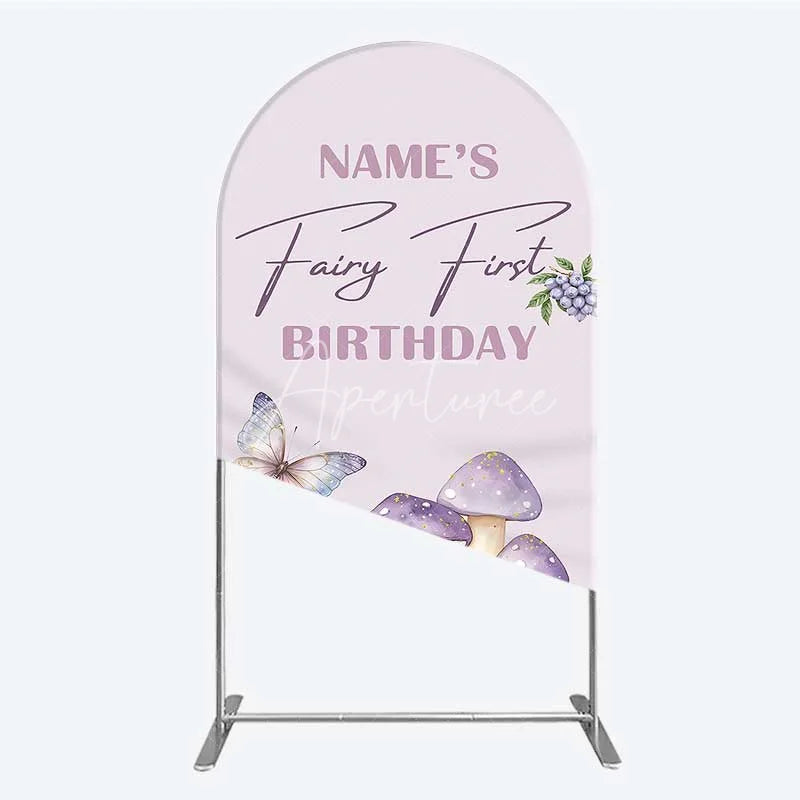 Aperturee - Aperturee Personalized Fairy First Birthday Arch Backdrop Watercolor Mushroom Butterfly Decor