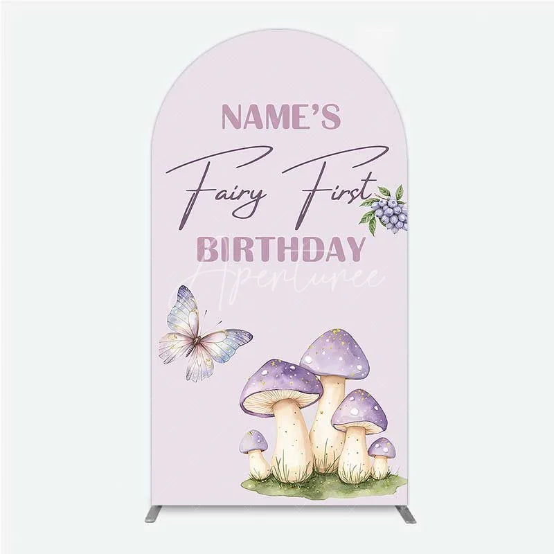 Aperturee - Aperturee Personalized Fairy First Birthday Arch Backdrop Watercolor Mushroom Butterfly Decor