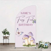 Aperturee - Aperturee Personalized Fairy First Birthday Half Moon Arch Backdrop Watercolor Mushroom Butterfly Decor