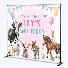 Aperturee - Aperturee Personalized Farm Animals Wild Party Backdrop Watercolor Barnyard Friends Custom Name Birthday for Girl