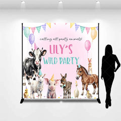 Aperturee - Aperturee Personalized Farm Animals Wild Party Backdrop Watercolor Barnyard Friends Custom Name Birthday for Girl