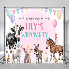 Aperturee - Aperturee Personalized Farm Animals Wild Party Backdrop Watercolor Barnyard Friends Custom Name Birthday for Girl