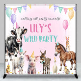 Aperturee - Aperturee Personalized Farm Animals Wild Party Backdrop Watercolor Barnyard Friends Custom Name Birthday for Girl