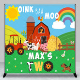 Aperturee - Aperturee Personalized Farm Barnyard Animals Custom Backdrop with Oink Baa Moo Second Birthday Party Decor
