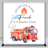 Aperturee - Aperturee Personalized Fire Truck 4th Birthday Backdrop Sound The Alarm Firefighter Theme Custom Name Watercolor Party Decor