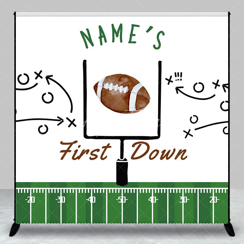 Aperturee - Aperturee Personalized First Down 1st Birthday Backdrop Football Field and Goal Post Sports Background Custom Name Boys Party