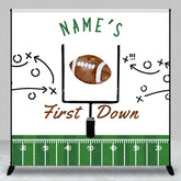 Aperturee - Aperturee Personalized First Down 1st Birthday Backdrop Football Field and Goal Post Sports Background Custom Name Boys Party
