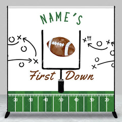 Aperturee - Aperturee Personalized First Down 1st Birthday Backdrop Football Field and Goal Post Sports Background Custom Name Boys Party
