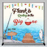 Aperturee - Aperturee Personalized Fishing First Birthday Backdrop The Big One Rustic Party Decor Reeling in Theme Photo Banner for Boy