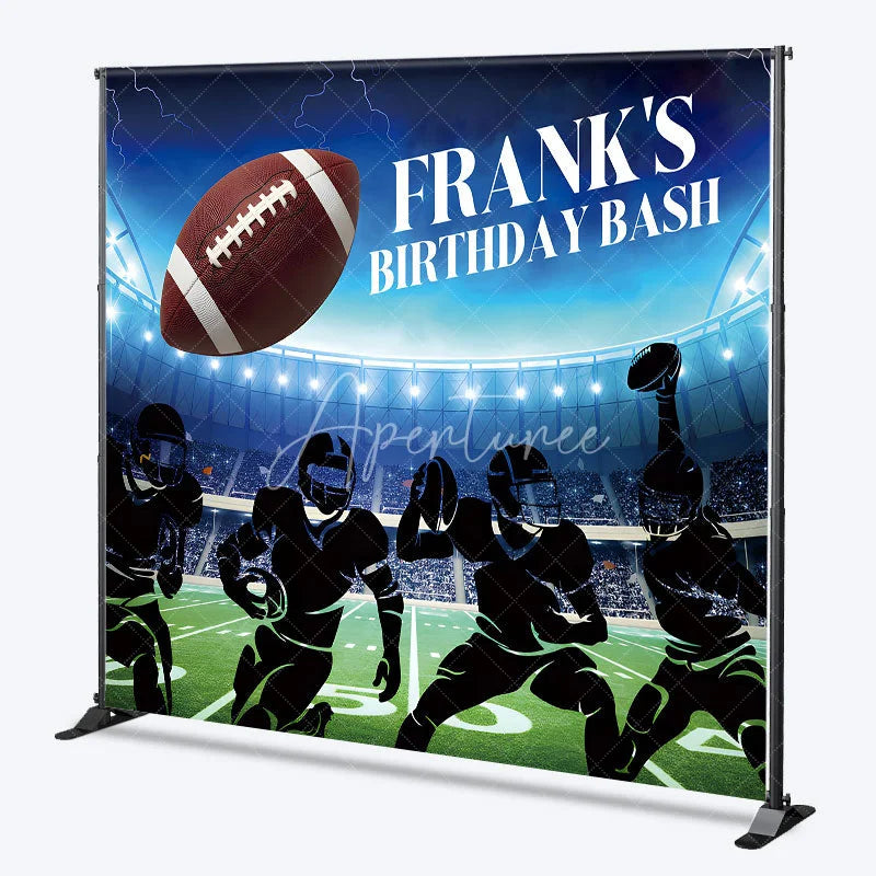 Aperturee - Aperturee Personalized Football Birthday Bash Backdrop American Football Stadium and Players Custom Name Sports Party for Boy