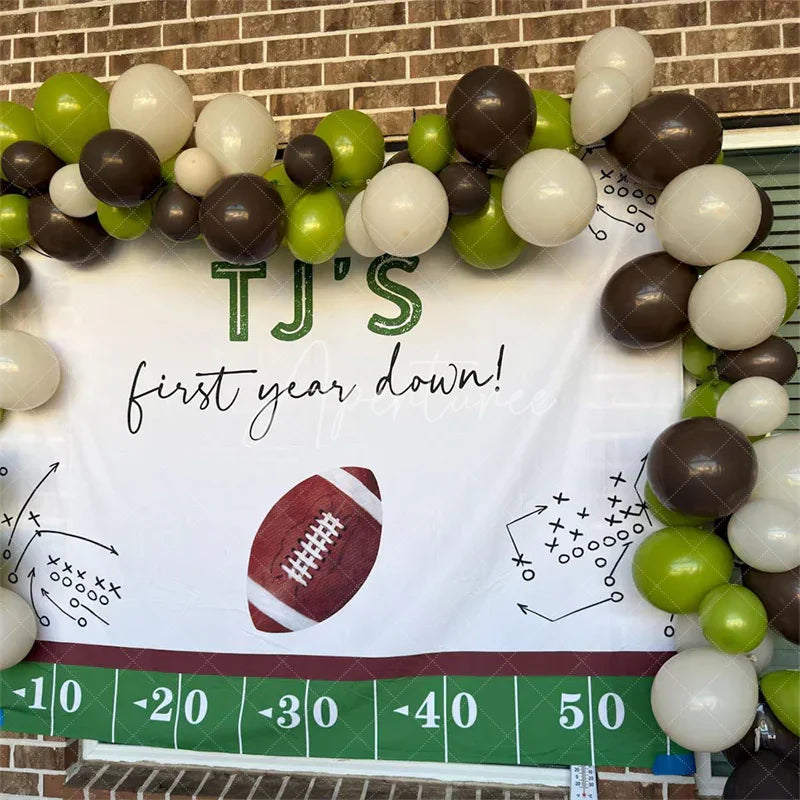 Aperturee - Aperturee Personalized Football First Year Down Birthday Backdrop Custom Name 1st Birthday Party Banner