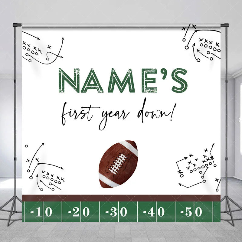 Aperturee - Aperturee Personalized Football First Year Down Birthday Backdrop Custom Name 1st Birthday Party Banner