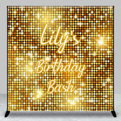 Aperturee - Aperturee Personalized Gold Glitter Custom Birthday Backdrop Sparkling Sequin Design for Festive Party Celebration Decor