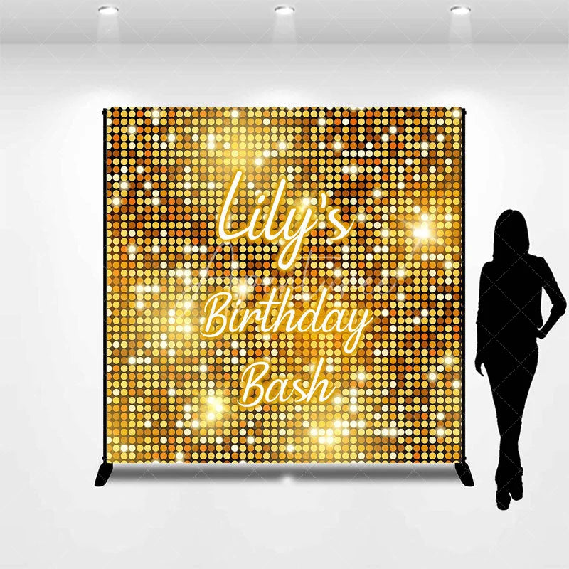 Aperturee - Aperturee Personalized Gold Glitter Custom Birthday Backdrop Sparkling Sequin Design for Festive Party Celebration Decor