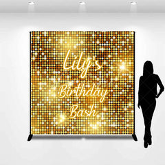 Aperturee - Aperturee Personalized Gold Glitter Custom Birthday Backdrop Sparkling Sequin Design for Festive Party Celebration Decor